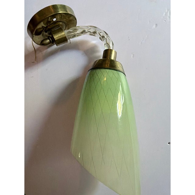 1950s Italian Murano Reticello Green Glass Wall Sconce by Barovier & Toso For Sale - Image 9 of 10