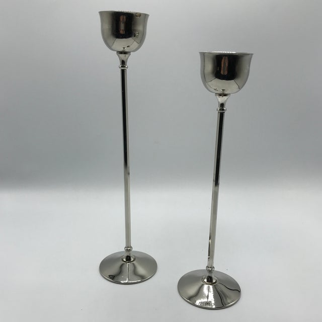 William Adam Mid-Century Modern Italian Silver Plated Candle Holders - a Pair For Sale - Image 13 of 13