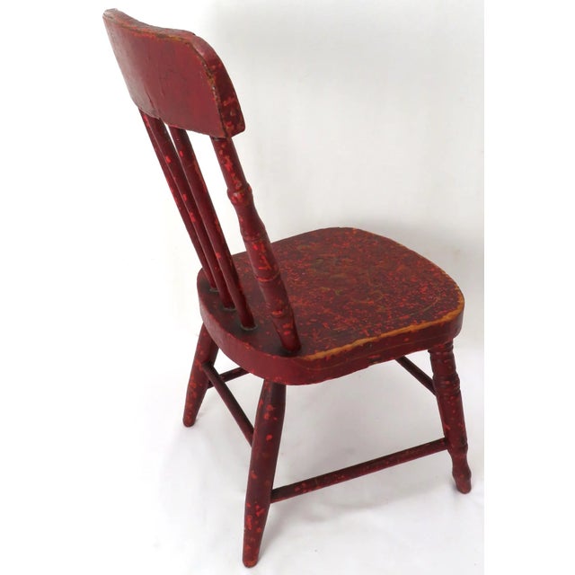 Ruby Red Cute Mid 1800s Antique American Small Childs Chair for Earl - Nice Original Red Hand Painted Features For Sale - Image 8 of 13