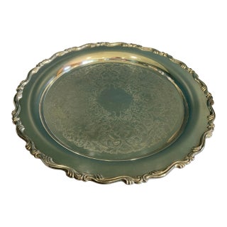 Vintage Oneida Silverplate Ornate Round Serving Tray For Sale