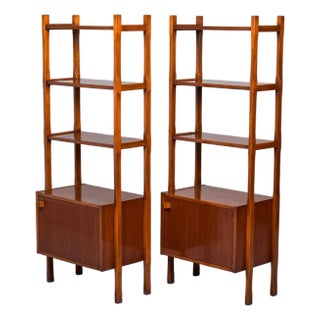 Mid Century Italian Walnut Shelf Cabinets - Pair For Sale