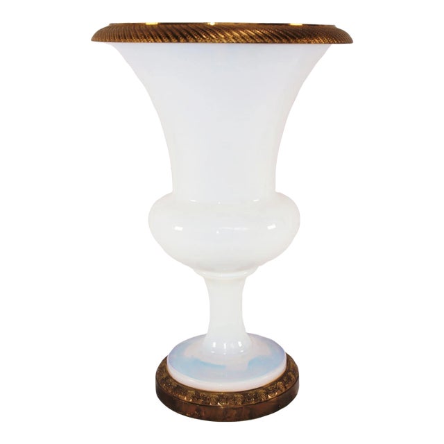 Antique Charles X French Opaline Glass Vase Gilt Bronze Ormolu Mounts For Sale