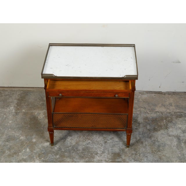 French 19th Century Walnut Console Table with Marble Top and Brass Gallery For Sale In Atlanta - Image 6 of 12