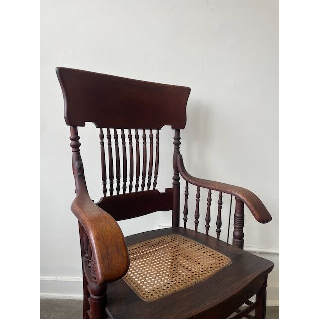Wood 1905 Horrocks Desk Co. Oak & Cane Arm Chair For Sale - Image 7 of 13