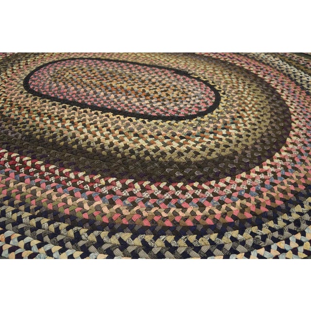 1930s Multicolor Classic Antique American Braided Round Rug 8'10 X 9'9" Wool Carpet For Sale - Image 12 of 13