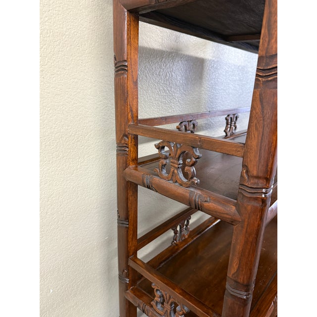 Wood Hand Carved Shelving With Double Door Cabinet For Sale - Image 7 of 12