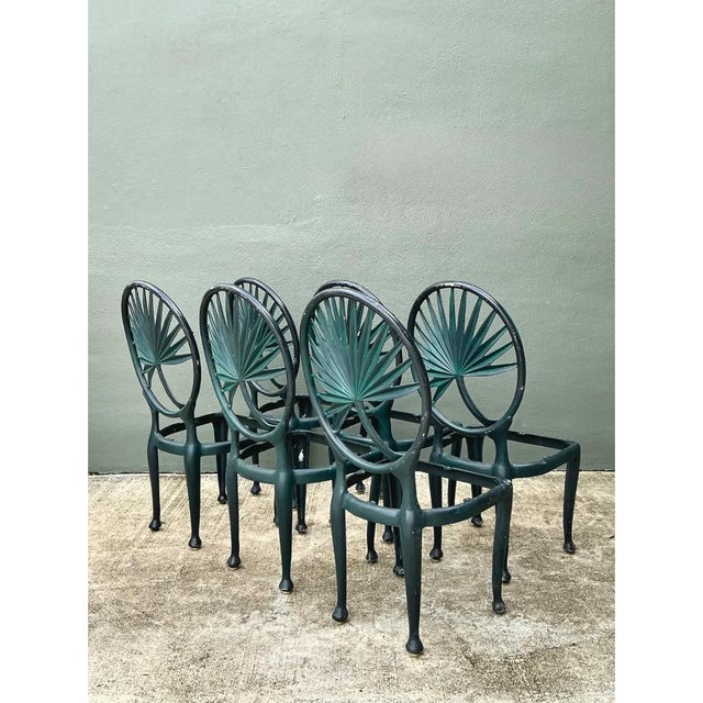 Dark Green Vintage Palm Frond Outdoor Dining Chairs - Set of 6 For Sale - Image 8 of 12