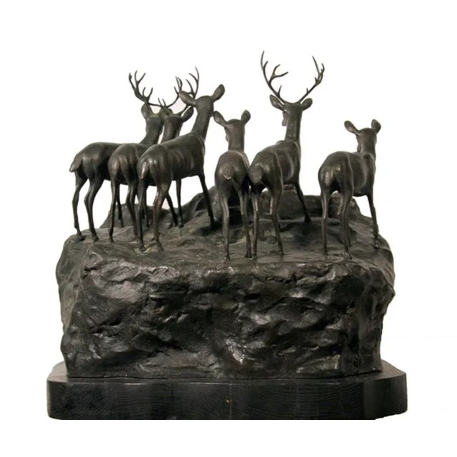 1970s Lions and Deer, A. Ganso Bronze Sculpture For Sale - Image 5 of 5