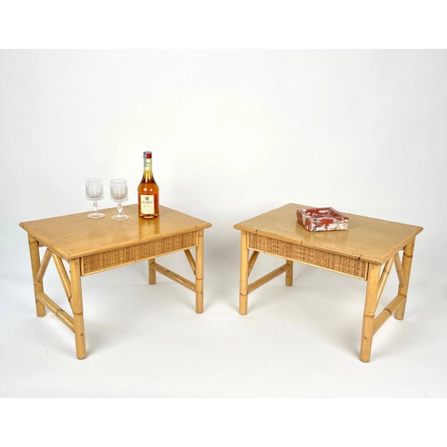 Wood Bamboo, Rattan and Wood Coffee Tables, Italy, 1980s, Set of 2 For Sale - Image 7 of 12