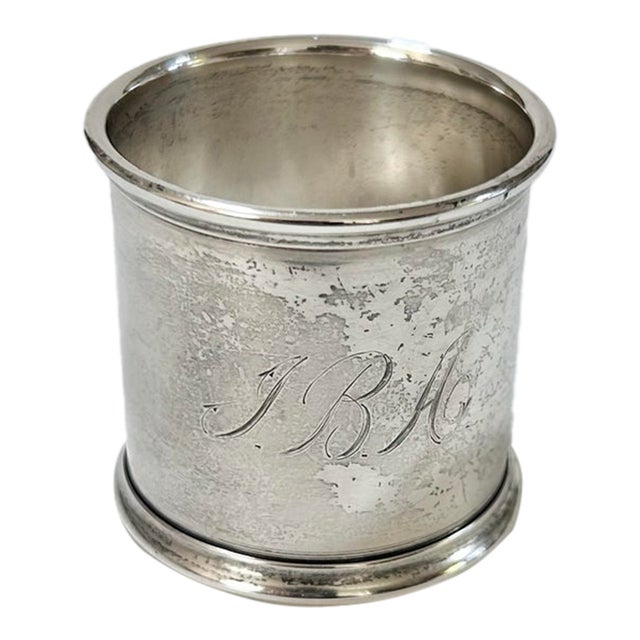 Antique Sterling Silver Napkin Ring With Script Monogram For Sale