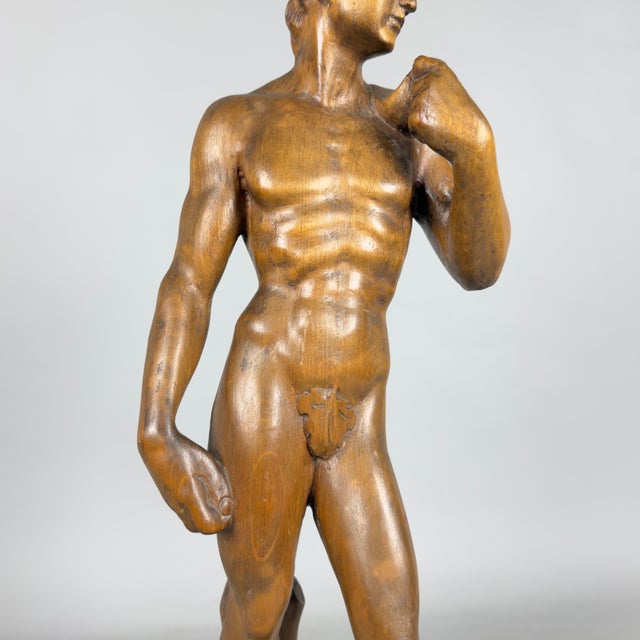 Brown Artigianale, David Sculpture by Michelangelo Statue, 1960s, Wood For Sale - Image 8 of 11