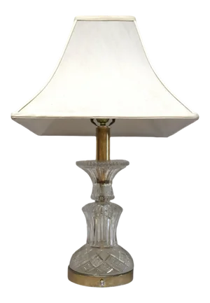 1930s Cut Glass Trumpet Shape Crystal Desk Lamp With Shade