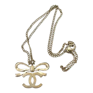 Chanel Light Gold Ribbon Bow CC Necklace