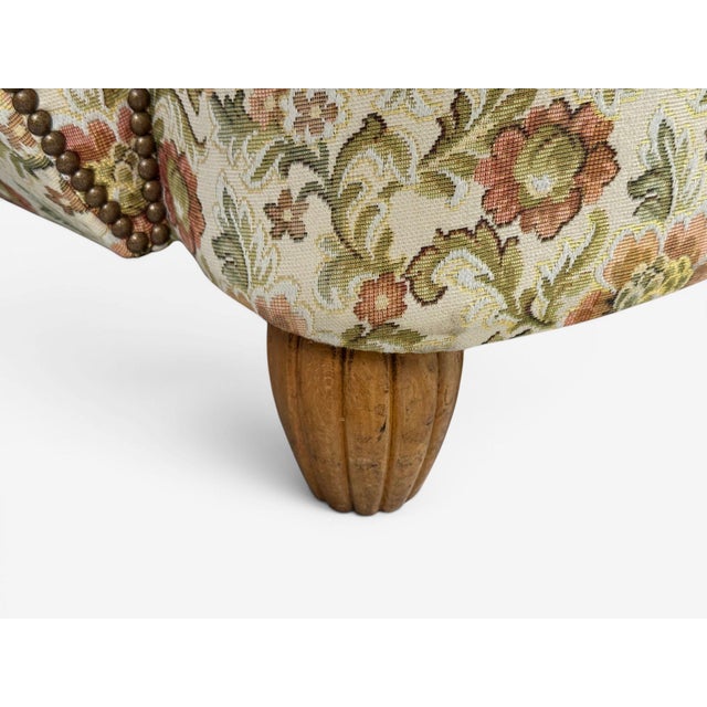 Green Danish Cabinetmaker, Large Wingback Chair, Floral Fabric, Wood, Denmark, 1950s For Sale - Image 8 of 11