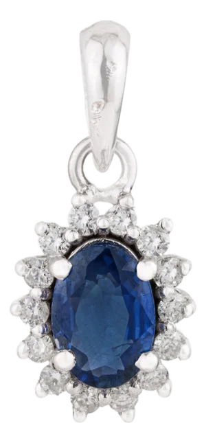 Oval Cut Blue Sapphire Diamond Halo Vintage Pendant in 14k White Gold