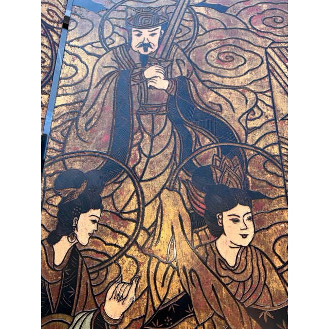 Mid-Century Ming Dynasty Room Divider With Gold Guilt Detailing For Sale In Los Angeles - Image 6 of 13