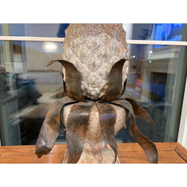 Vintage Pineapple Form Table Lamp With Hand-Forged Metal Leaves For Sale - Image 9 of 12