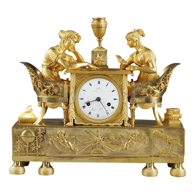 Early 19th Century Empire Astronomy Lesson Clock, 1800s For Sale