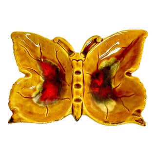 Mid-Century Modern Boho Chic Folk Art Ceramic Butterfly Ashtray Catchall. For Sale