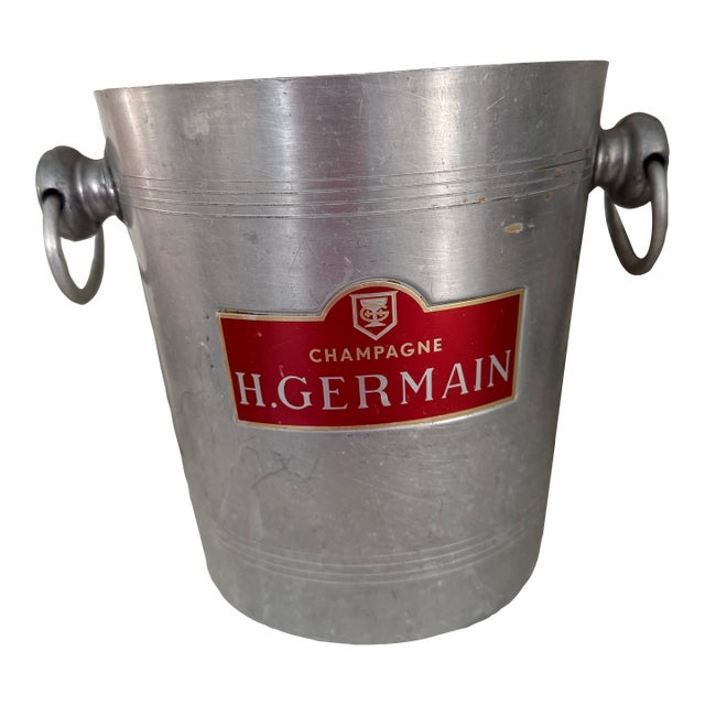 Vintage French Champagne Bucket – H. Germain – Aluminum Wine Cooler With Ring Handles For Sale
