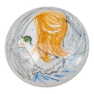 Milvia Quadrifoglio Italy Vintage Hand Painted Pottery Lidded Trinket Powder Box For Sale