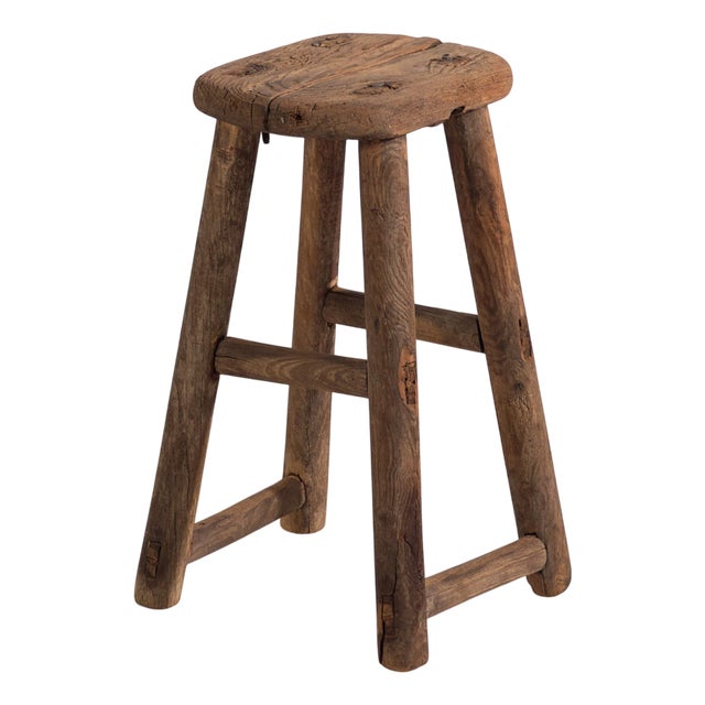 Antique Small Stool in Elm, 1900s For Sale