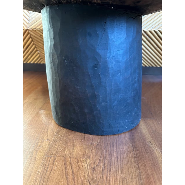 Mid 20th Century Vintage 22” Black Cerused Wood Low Table With Brass Accents For Sale - Image 5 of 16