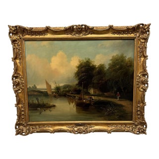 Scene on the Thames" by Frederick Waters Watts – 19th Century English Landscape Oil Painting For Sale
