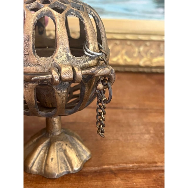 Metal 1970s Handmade Brass Style Decorated Tea Light Holder. For Sale - Image 7 of 8