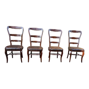 Late 20th Century Rustic French Ladderback Dining Side Chairs, Made in Spain- Set of 4