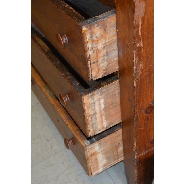 Rustic European 1940s Vintage Rustic Pine Wood Deep Cabinet With Cupboard / Lower Drawers & Slide Out Center Shelf For Sale - Image 3 of 12