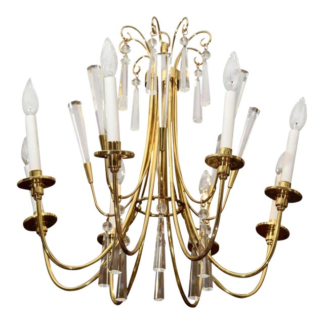 Brass and Crystal Chandelier For Sale