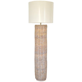 Midcentury Woven Rattan Cylinder Form Floor Lamp For Sale