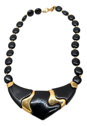 Vintage Signed Napier Goldtone & Black Resin "Puzzle" Necklace