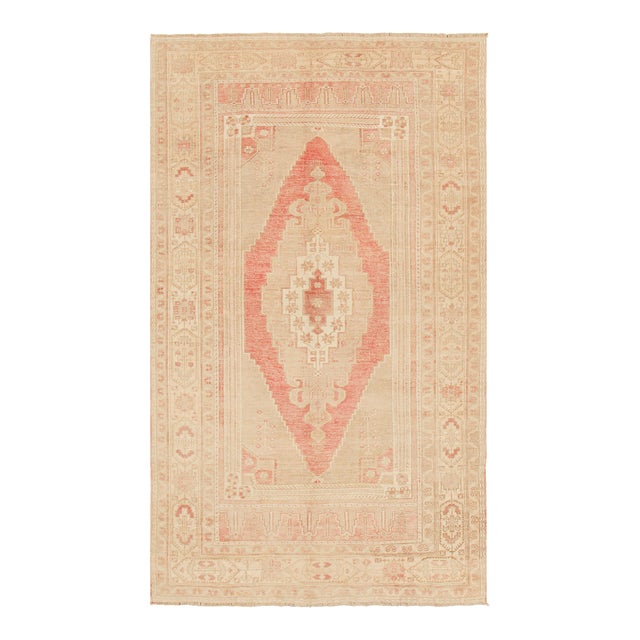 Vintage Turkish Rug in Pink With Medallion & Geometric Patterns From Rug & Kilim For Sale