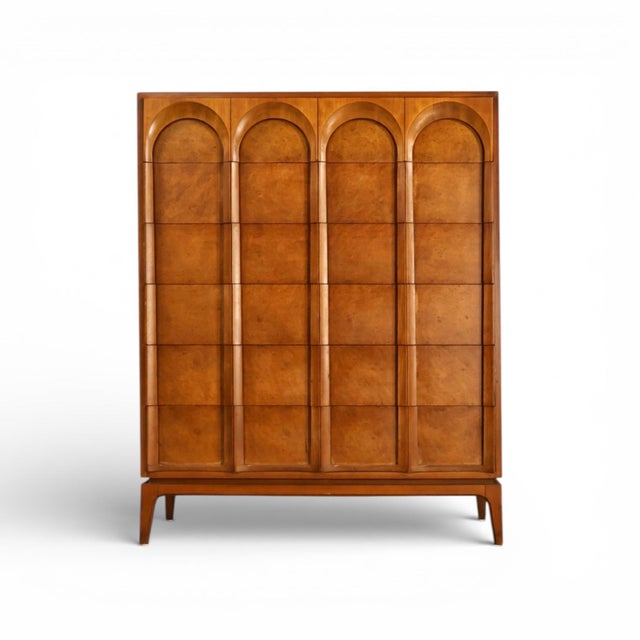 Thomasville Vintage Burlwood Mid Century Modern Sculptural Highboy Dresser C. 1960s For Sale In New York - Image 6 of 9