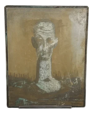 Cliché Silkscreened Metal Plate with Abstract Male Bust, 20th Century
