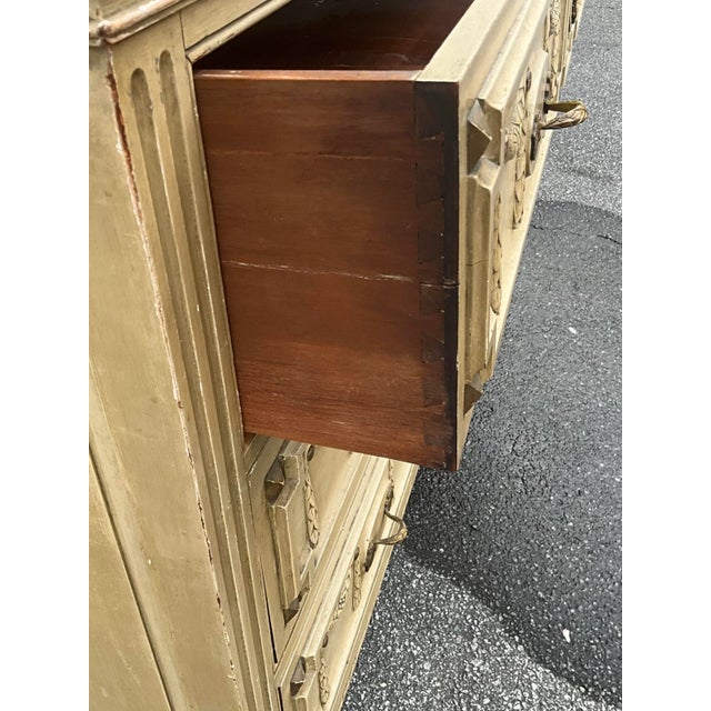 Wood French Style Bench Made in New York Commode / Chest of Drawers Travertine Top For Sale - Image 7 of 9