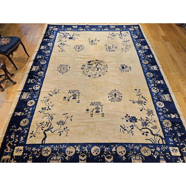 Antique Chinese Peking Rug, Hand-Knotted Wool Pile, Tan Field, 10' x 13' For Sale In Chicago - Image 6 of 17
