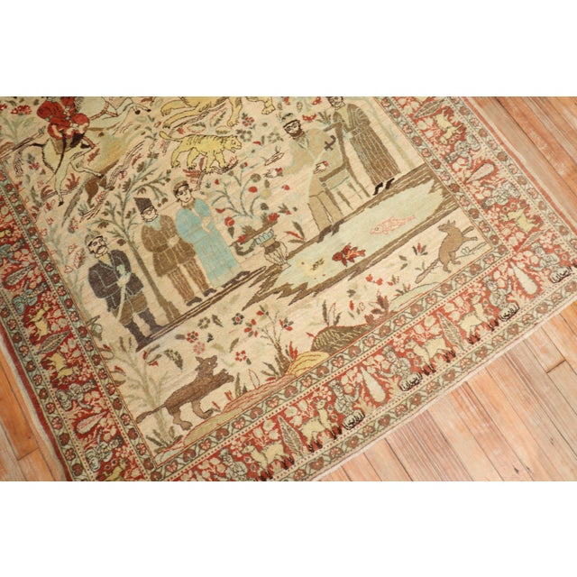 Early 20th Century Early 20th Century Persian Tabriz Hunting Animal Pictorial Scatter Rug - 4'6" x 6' For Sale - Image 5 of 10
