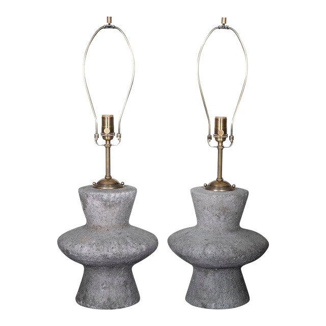 Pair of Gray Ceramic Table Lamps For Sale