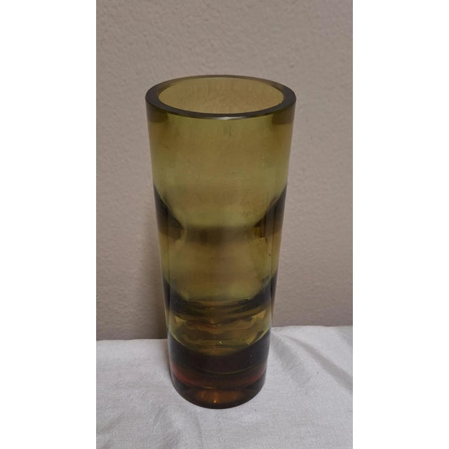 Vintage Vase in Green-Orange Glass with Optically Ribbed Decor by Erich Jachmann for WMF, 1960s, in Very Good conditions....