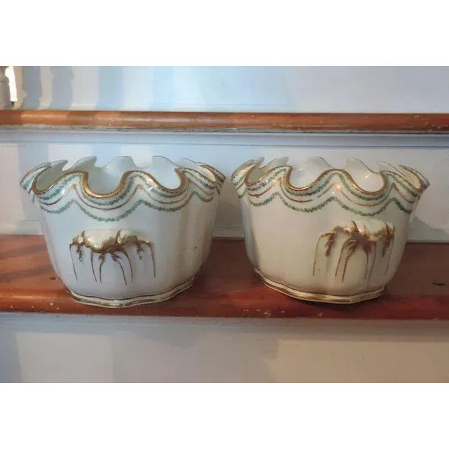White 18th Century Neoclassical Sprig Border Sevres Monteiths Cachepot Planter Vases - A Pair For Sale - Image 8 of 11
