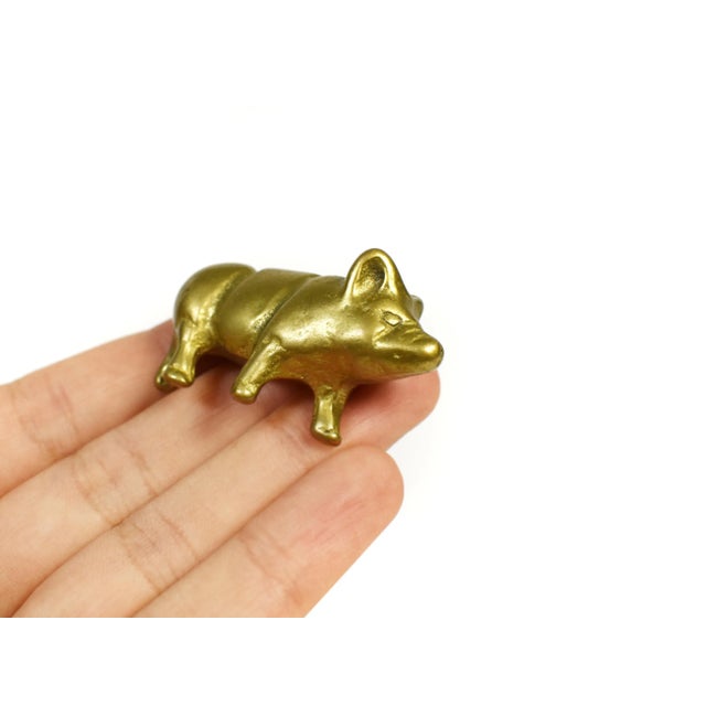 Brass Vintage Brass Pig Family Animal Figurines Model With Marble Stone Base - 5 Pieces For Sale - Image 8 of 9