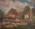 ANTIQUE ORIGINAL OIL ON BOARD PAINTING Depicting a rural scene with vernacular buildings under a blue sky with magnificent...