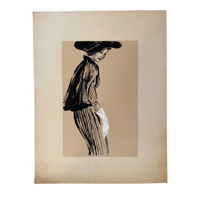 Mid 20th Century Figurative Fashion Mixed-Media Illustration For Sale