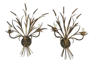 Italian Gilt Gold Iron Wheat Sheaf Sconces - a Pair