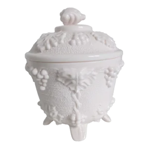 1950's Jeanette Pink Milk Glass Footed Candy Dish With Lid