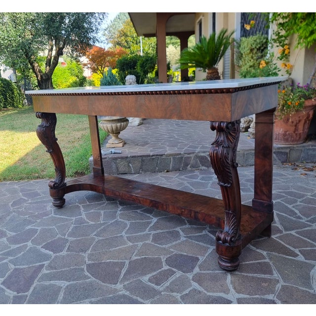 Large Mahogany Console Table with Carrara Marble Top, 1820 For Sale - Image 4 of 11