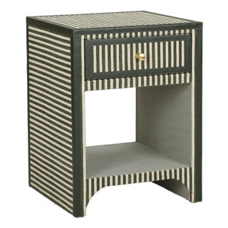 Kora Green Cotton Jute Striped Nightstand For Sale
